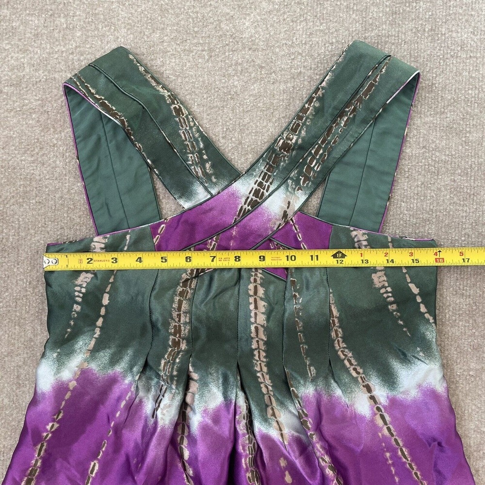 BCBG MaxAzria Silk Top Womens XS Green Purple Sleeveless Tank Shirt Criss Cross - Picture 6 of 9